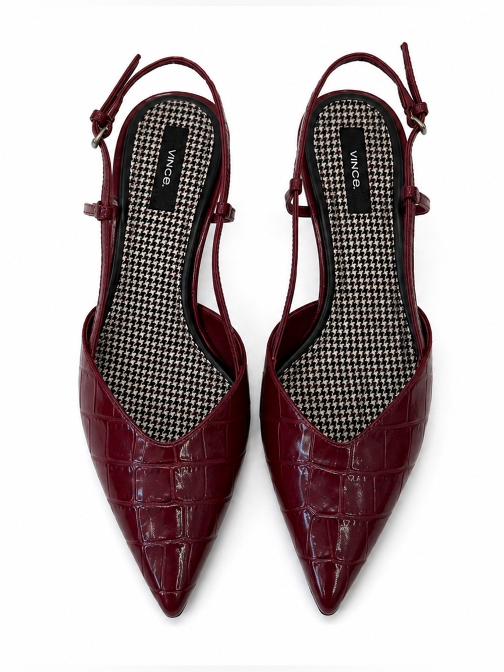 Vince Levy Croc-Embossed Slingback Kitten Heels | Burgundy | Size 6 | NWOB